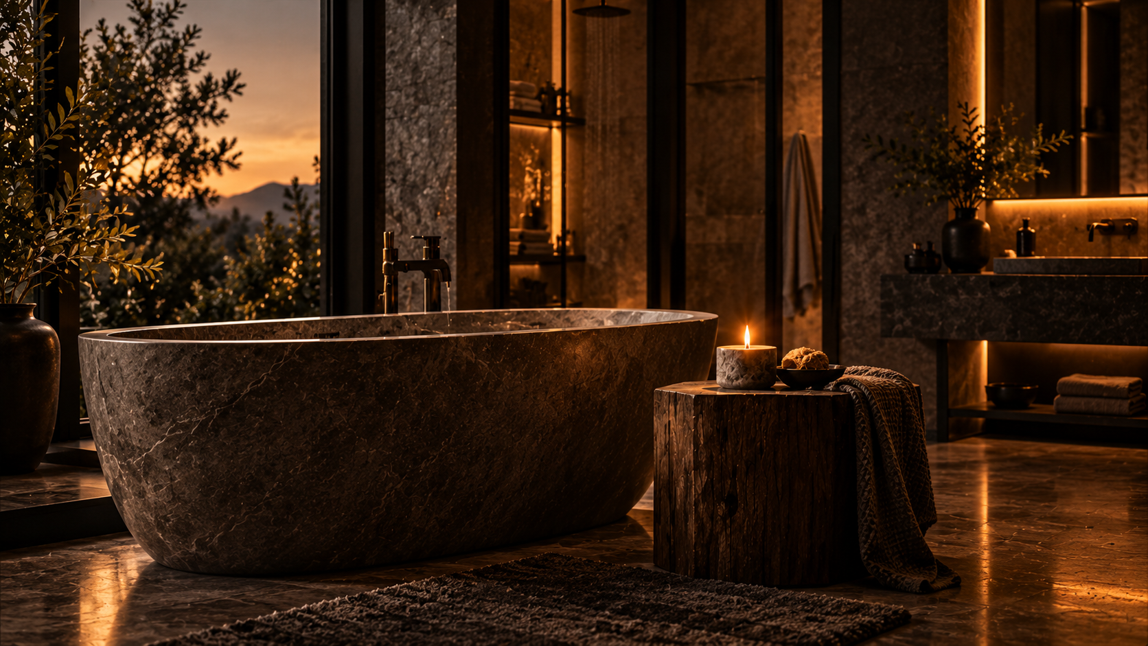 A bathroom composed for its own distinct fragrance register.